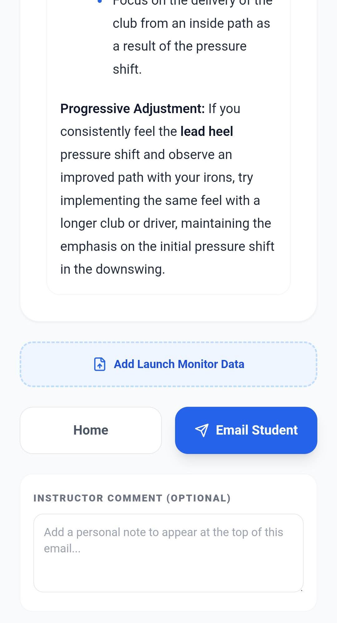 LessonLinks AI practice plan with email student action screen